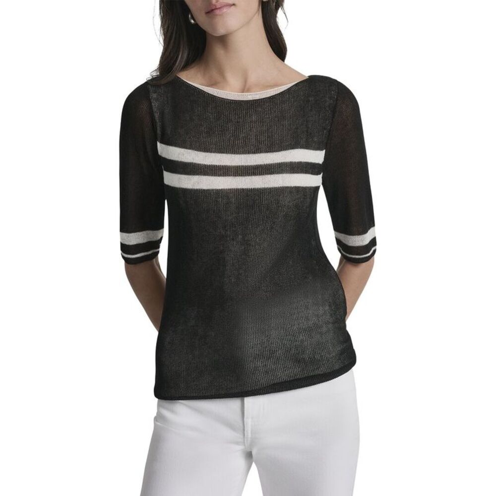 Dkny Womens Lightweight Striped Sweater, Black